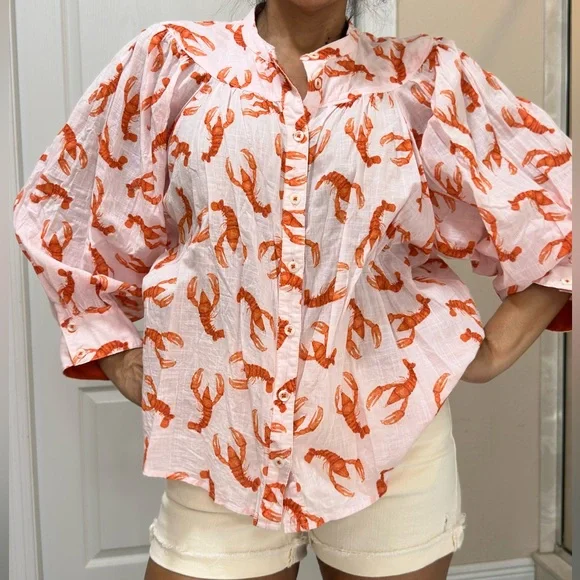 Anthropologie Whimsy Lobster Print Button Down Shirt - Picture 6 of 15